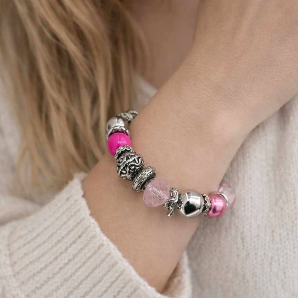 Pink Radiance Beaded Charm Bracelet